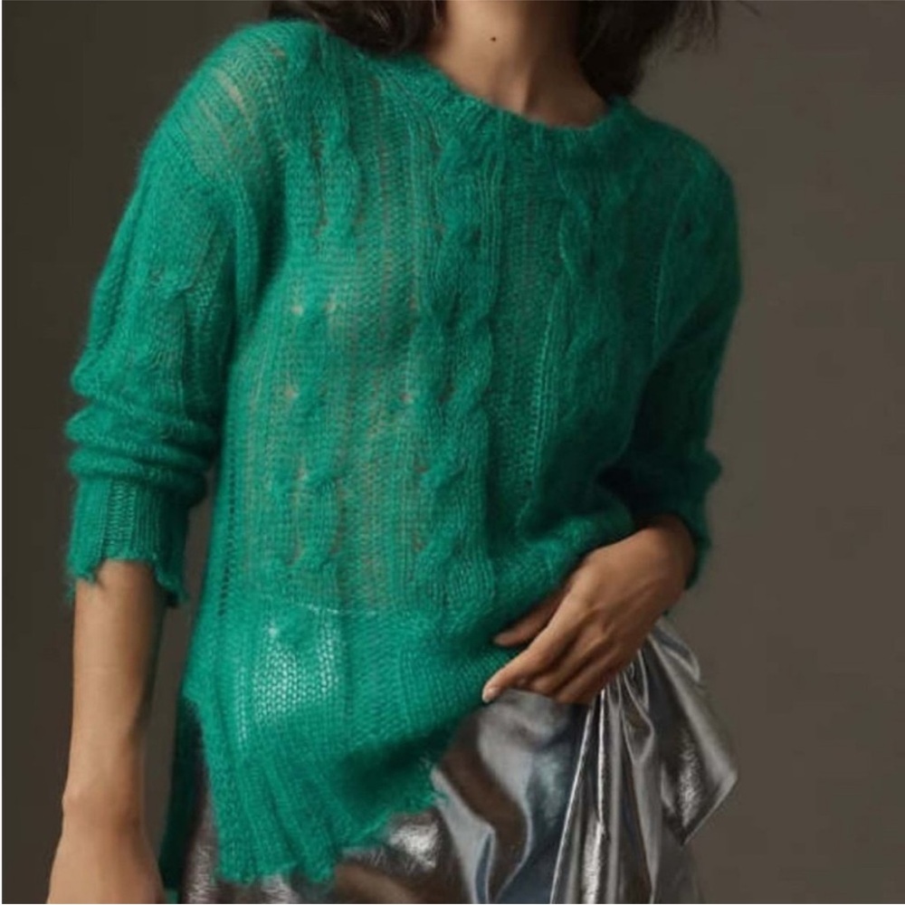 Anthropologie The Posey Stitchy
Distressed‎ Wool Blend Open Knit Sweater size MP